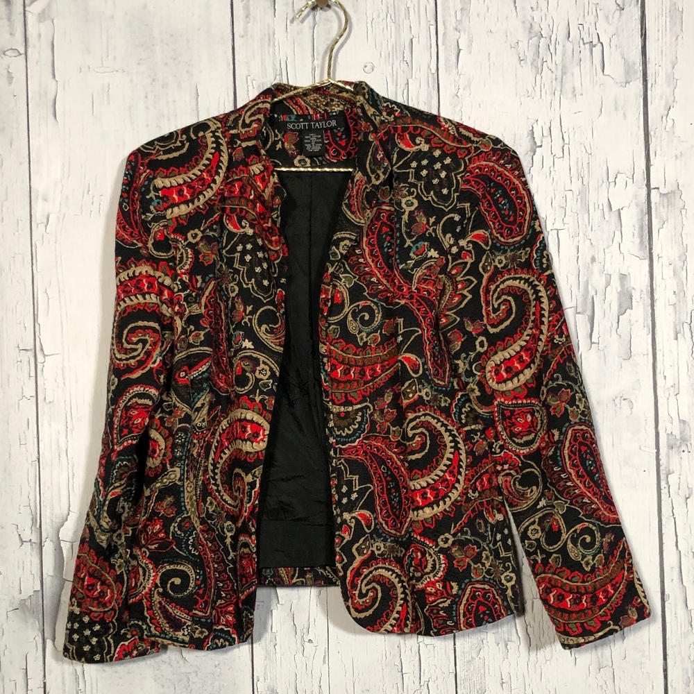 Scott Taylor Multicolor Print Open Blazer Sz M EUC